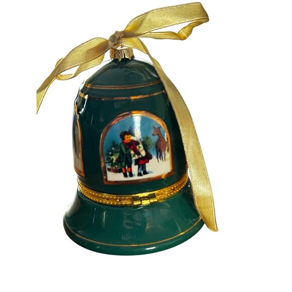 Mr Christmas Ornament Bell Musical Trinket Box Green Gold Holiday Decor - Picture 2 of 5